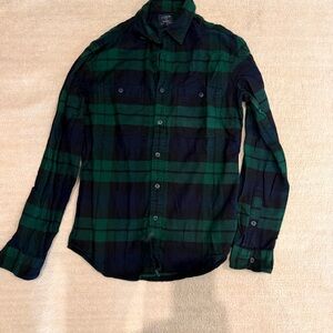 J. Crew Men’s Green & Blue Plaid Flannel Button Down